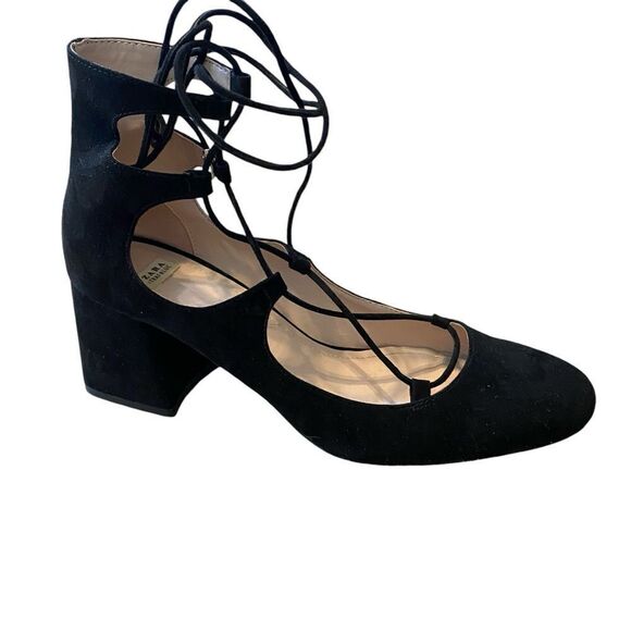 Women's Zara Black Suede Lace Up Shoe EU Size 39 - Picture 1 of 9
